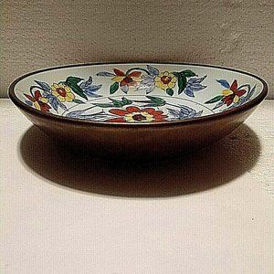 VTG Asian Brass W/Ceramic Bowl 7" Floral Multi Color Marked On Bottom